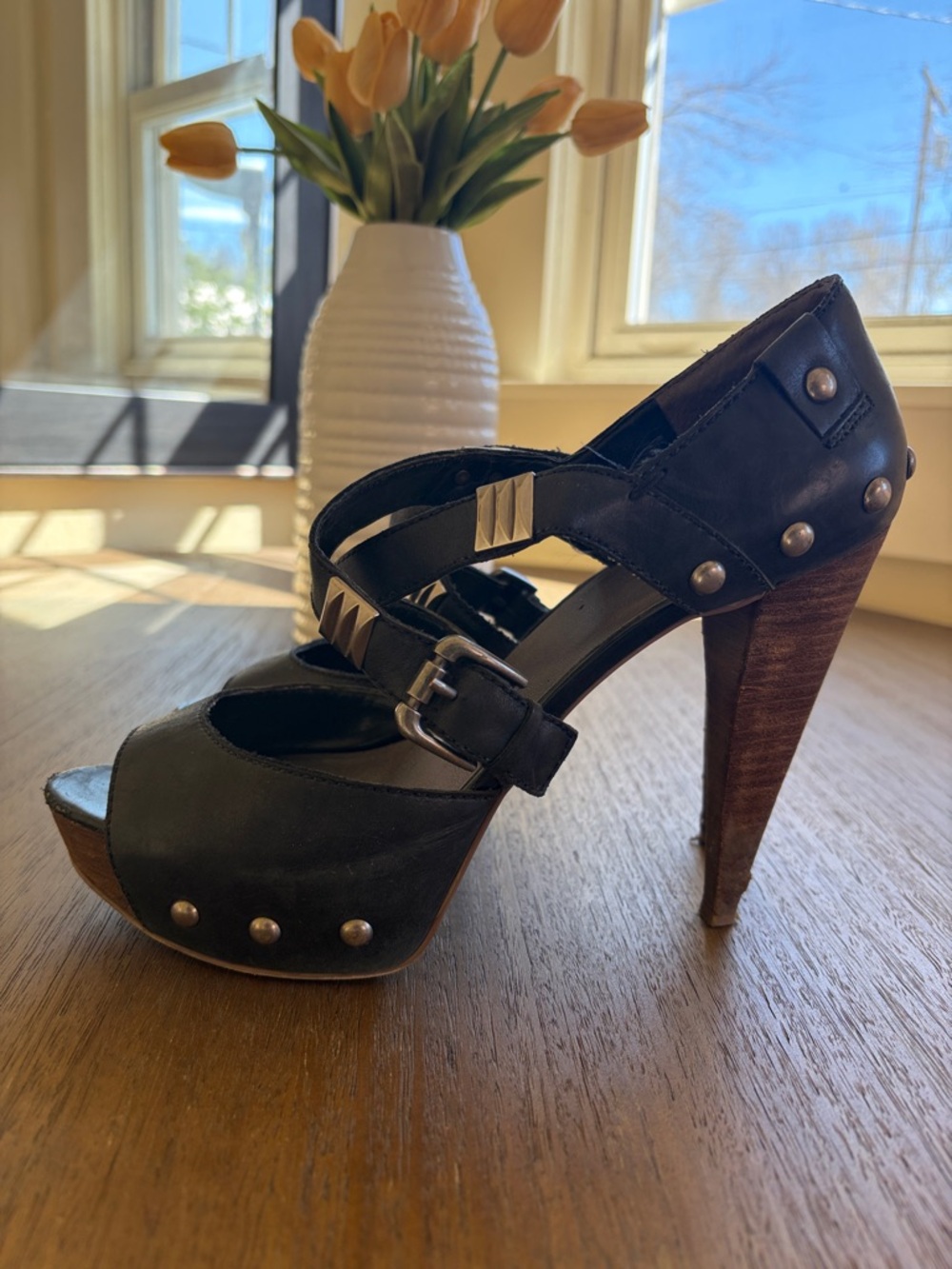 Guess Strappy Heels Biker Black Studs 10 - Picture 3 of 7